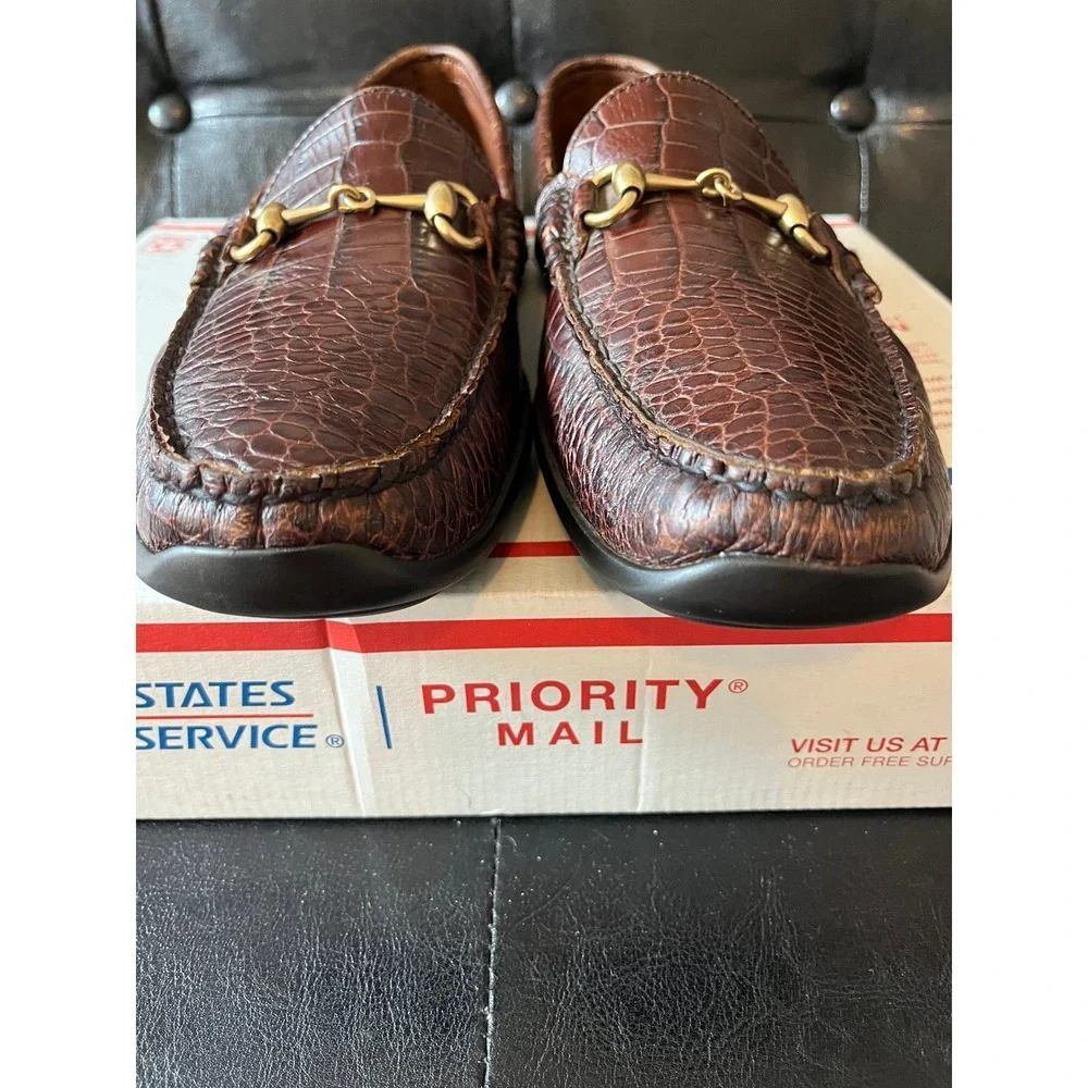 Allen Edmonds Grand Cayman Brown‎ Croc Embossed Leather Bit Loafers